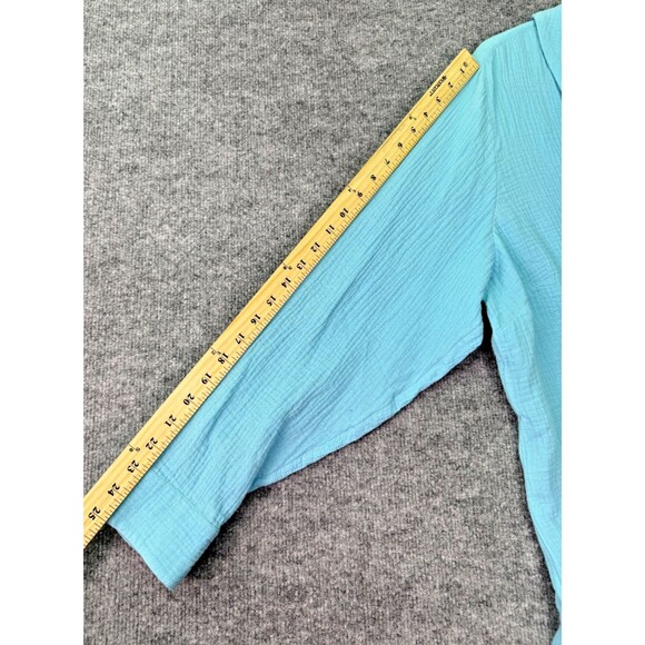 Soft Surroundings 2X Blue Button Front Textured Gauze Top Long Sleeve Tunic - Picture 9 of 11
